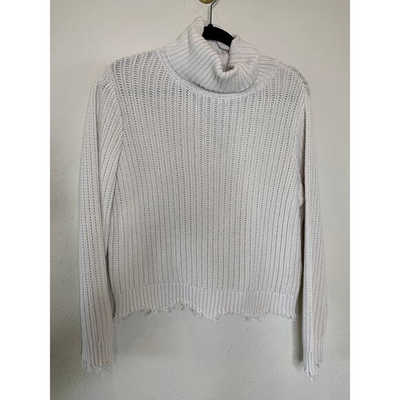 Z Supply Ribbed Turtleneck Sweater Raw Chewed Hems Cream Sz Large - Picture 8 of 8